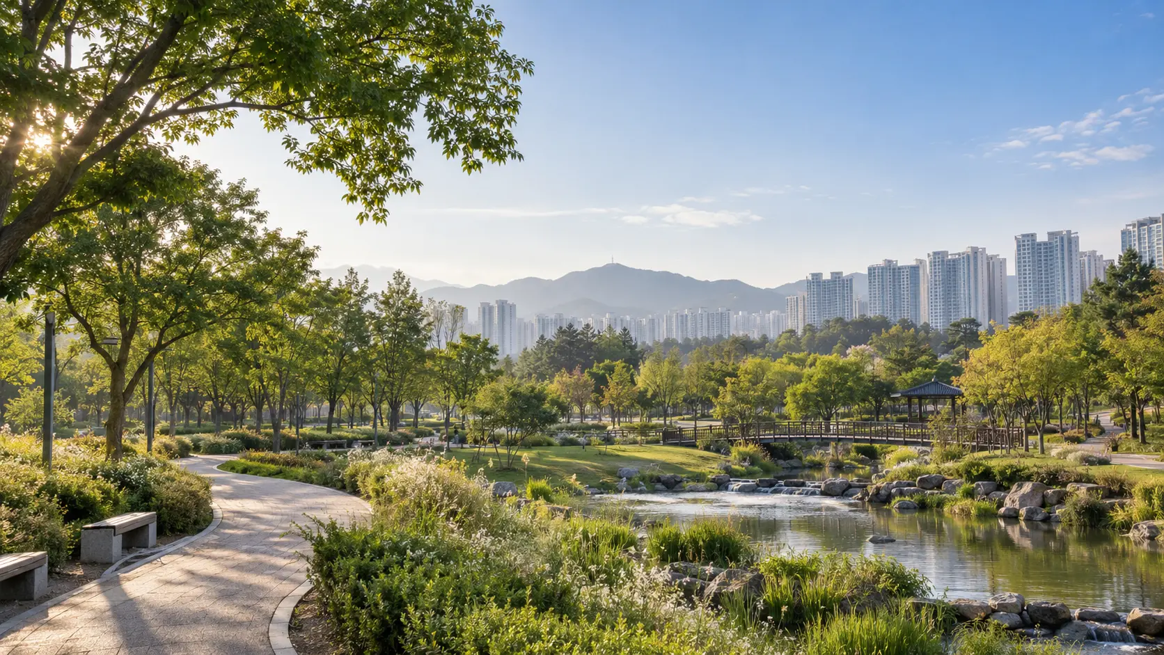 공원 산책길과 녹지를 표현한 연출 이미지