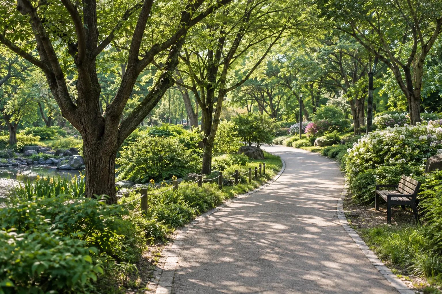 꽃동산공원의 녹지와 산책길을 표현한 연출 이미지